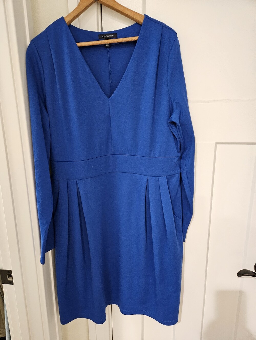 Land's End Cobalt V-Neck Long Sleeve Dress